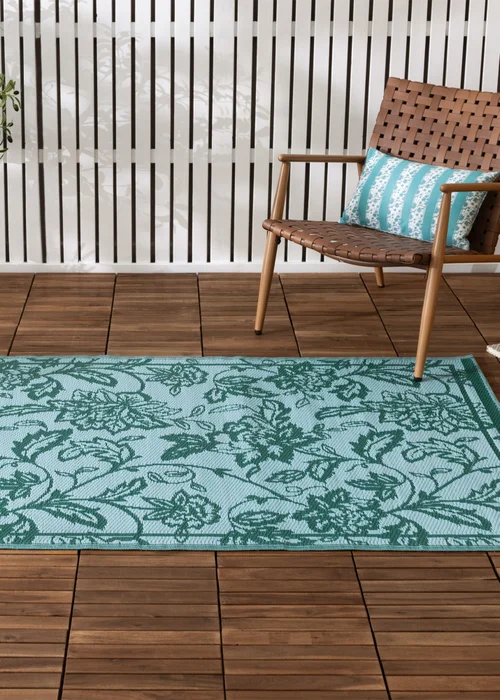 furn. Teal Anemone Woven Jacquard Outdoor Rug - 120 x 180cm Image 1