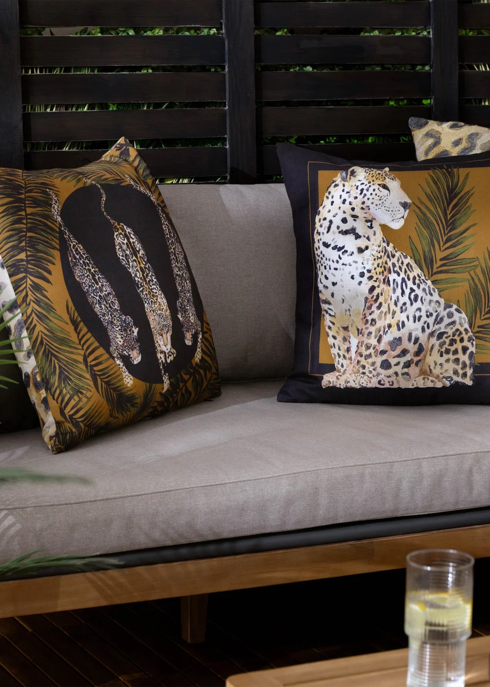 Paoletti Black/Gold Leopardis Trio Printed Outdoor Outdoor Cushion - One Size Image 5