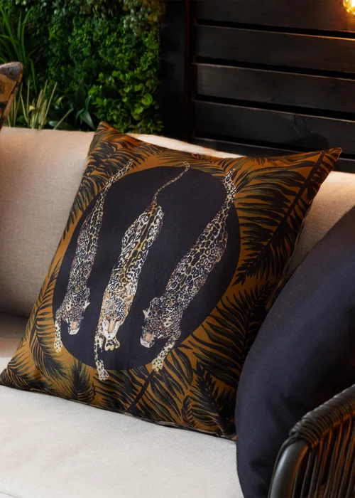 Paoletti Black/Gold Leopardis Trio Printed Outdoor Outdoor Cushion - One Size Image 1