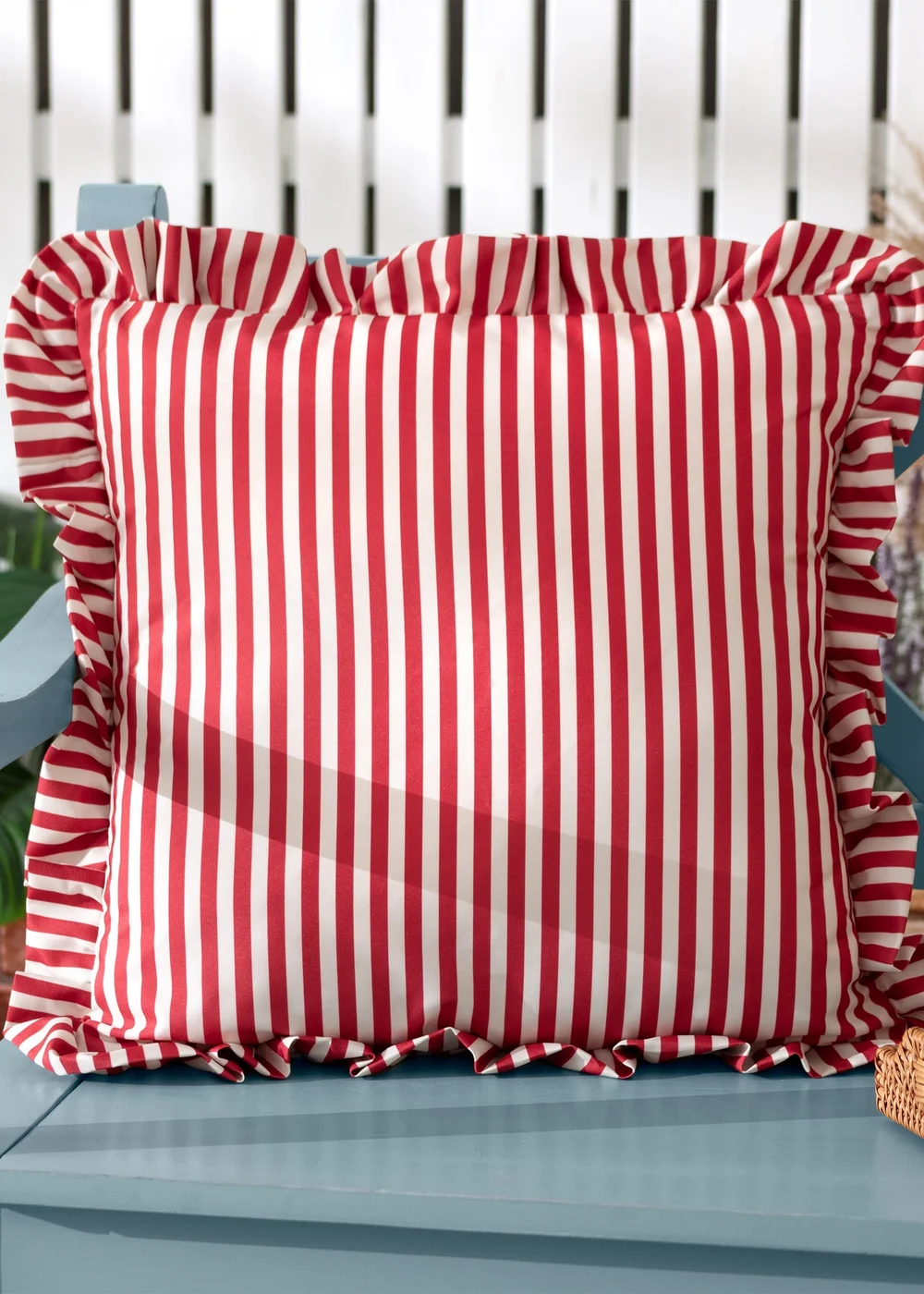 Wylder Nature Red Millie Ruffle Striped Outdoor Cushion - One Size Image 1