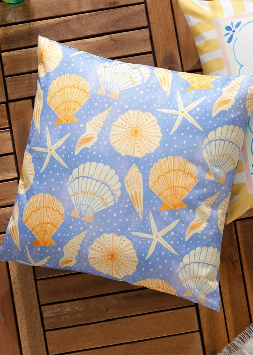 furn. Blue Sea Shells Printed Outdoor Cushion - One Size Image 1