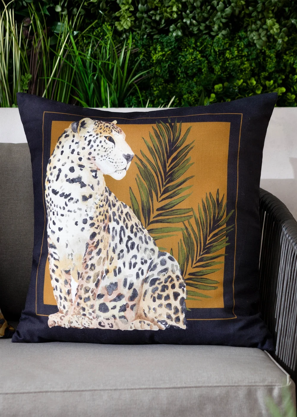Paoletti Black/Gold Leopardis Cat Printed Outdoor Outdoor Cushion - One Size Image 1