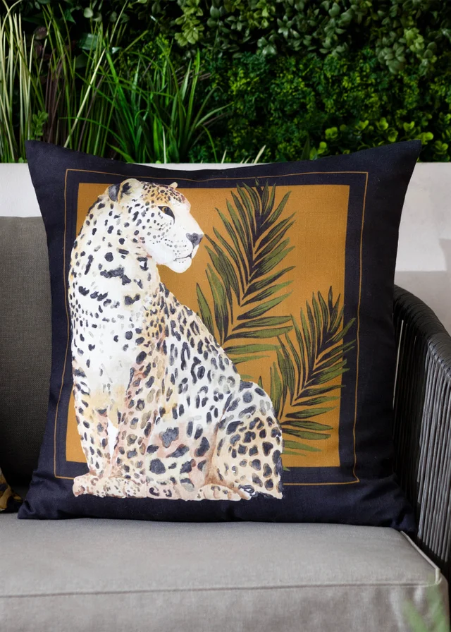 Paoletti Black/Gold Leopardis Cat Printed Outdoor Outdoor Cushion
