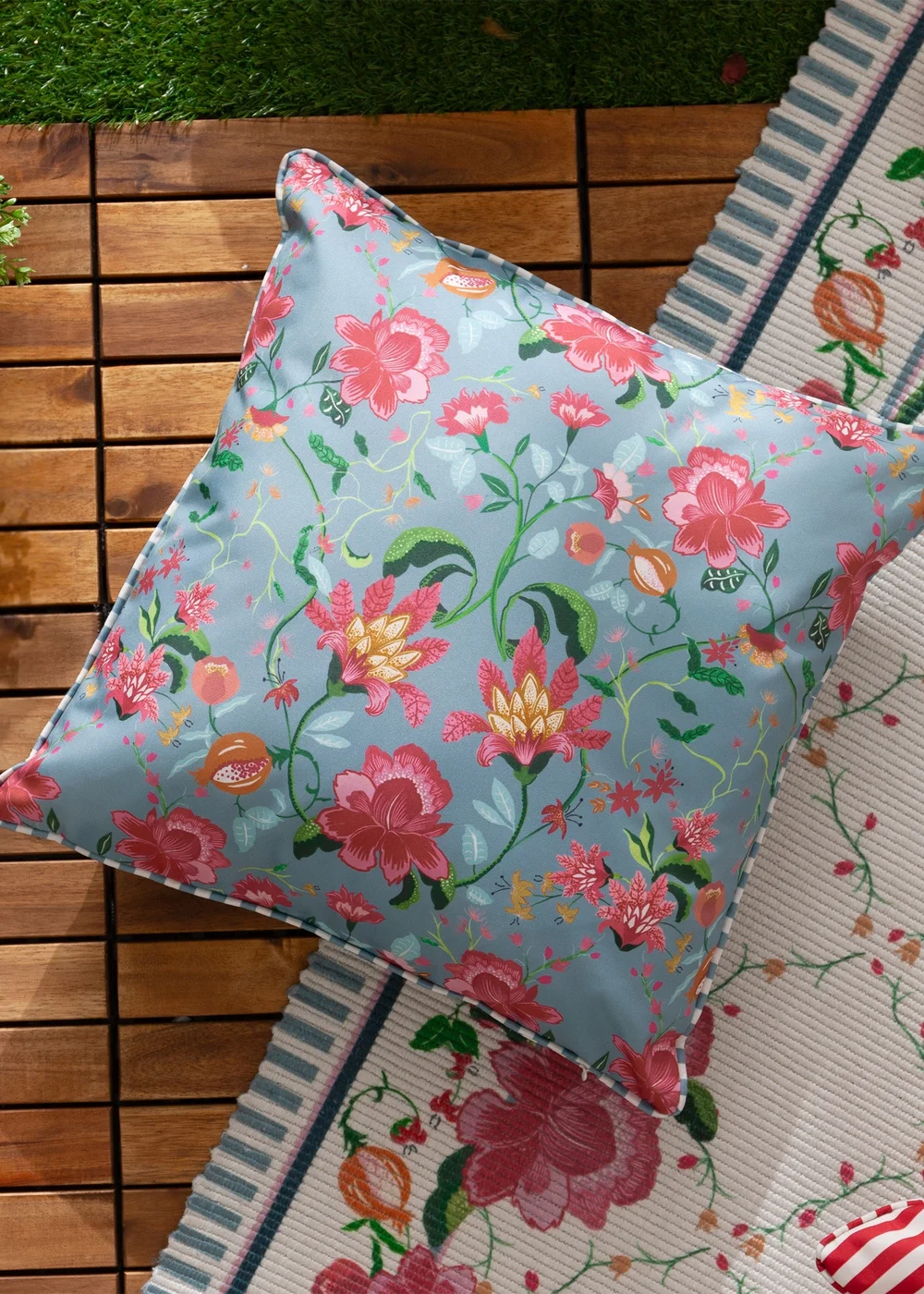 Wylder Nature Light Blue Claudia Floral Outdoor Outdoor Cushion - One Size Image 1