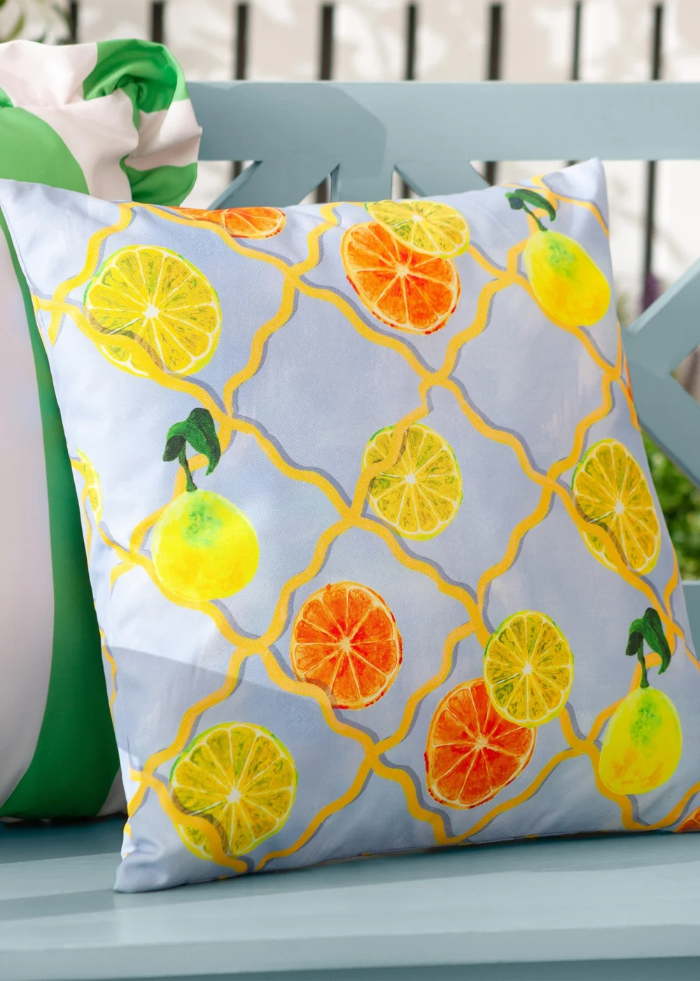 Wylder Citrus Blue Trellis Printed Outdoor Outdoor Cushion - One Size Image 1