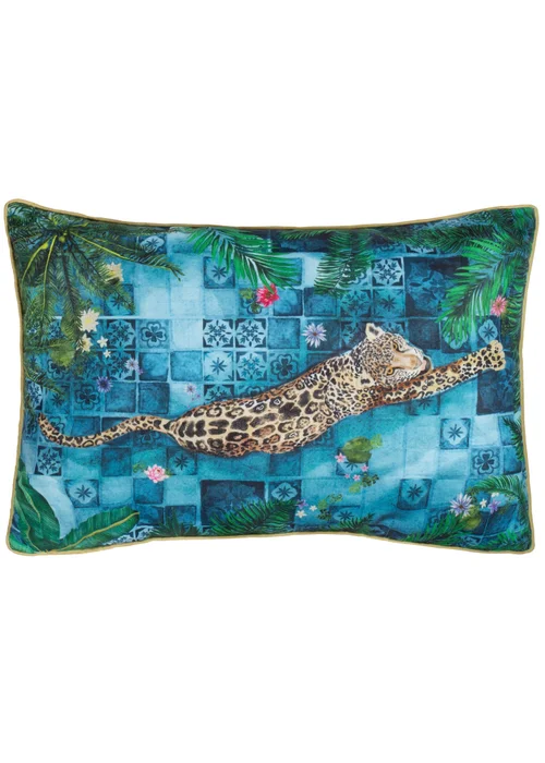 Paoletti Dark Blue Majorelle Leopard Outdoor Piped Outdoor Cushion - One Size Image 2