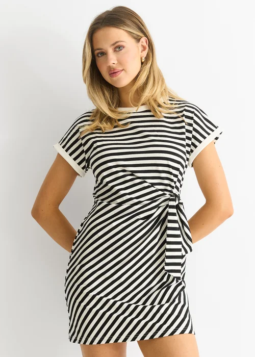 Gini London Black Stretch Stripe Mini Dress - 10 Image 4