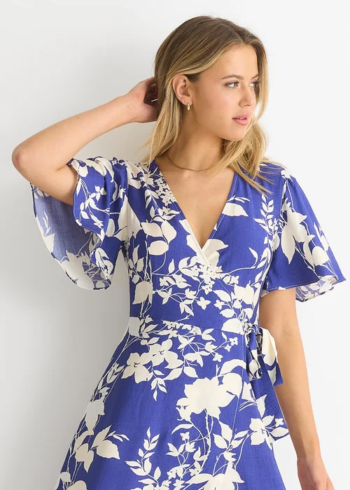 Gini London Blue Viscose Floral Wrap Midi Dress - 8 Image 3