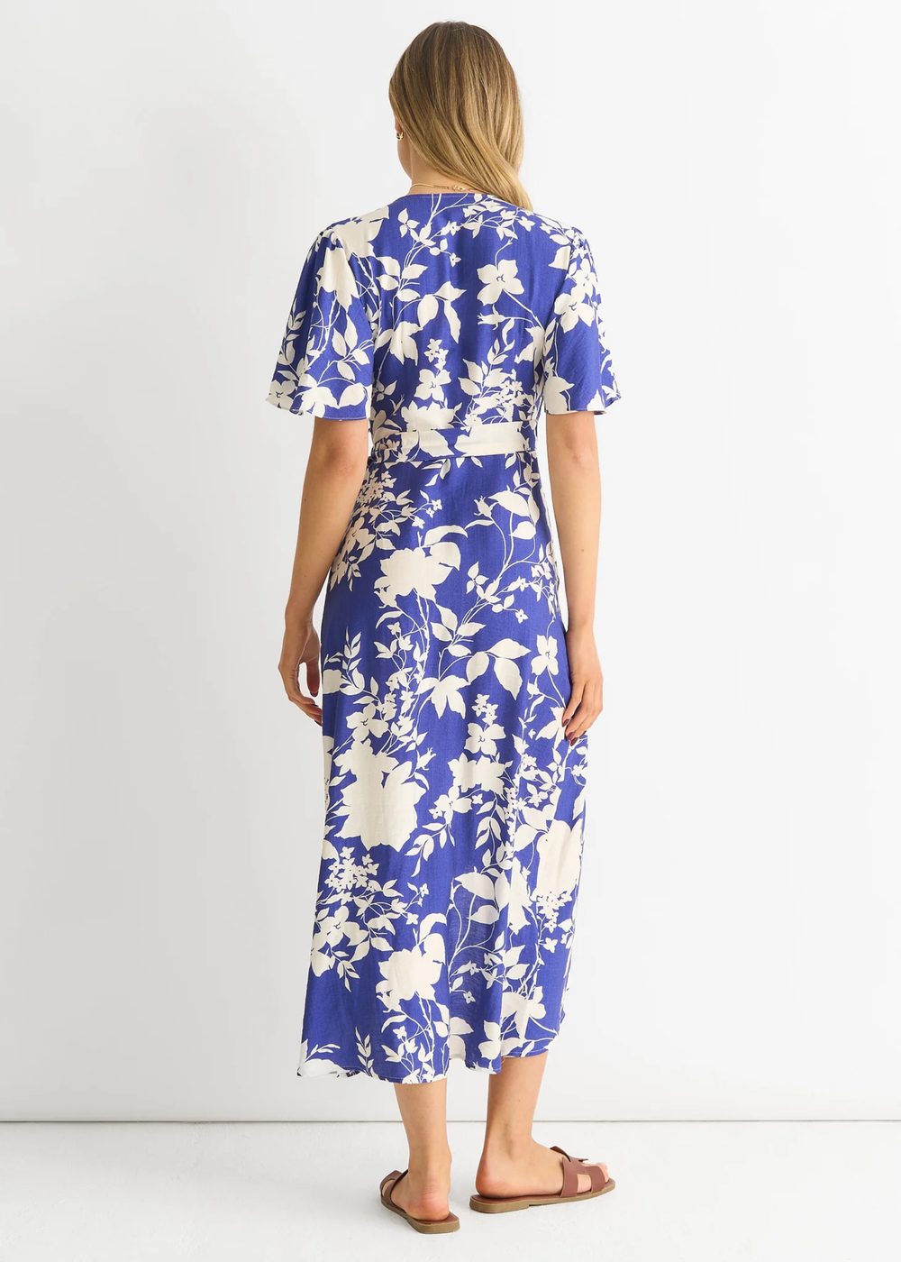 Gini London Blue Viscose Floral Wrap Midi Dress - 8 Image 2