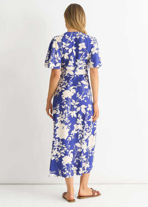 Gini London Blue Viscose Floral Wrap Midi Dress - 8 Image 2