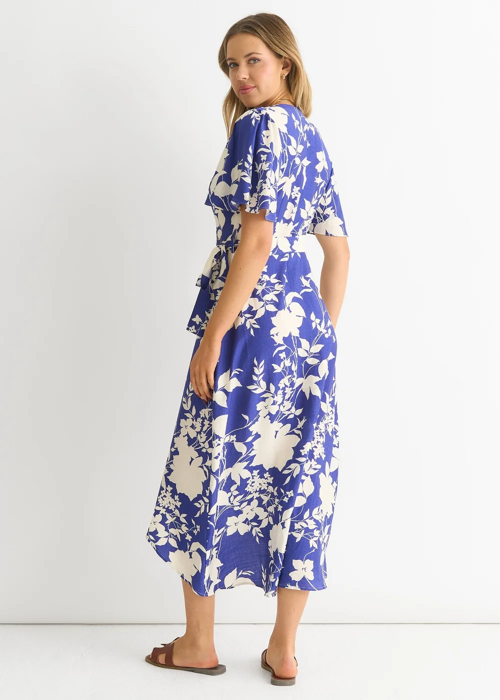 Gini London Blue Viscose Floral Wrap Midi Dress - 8 Image 4