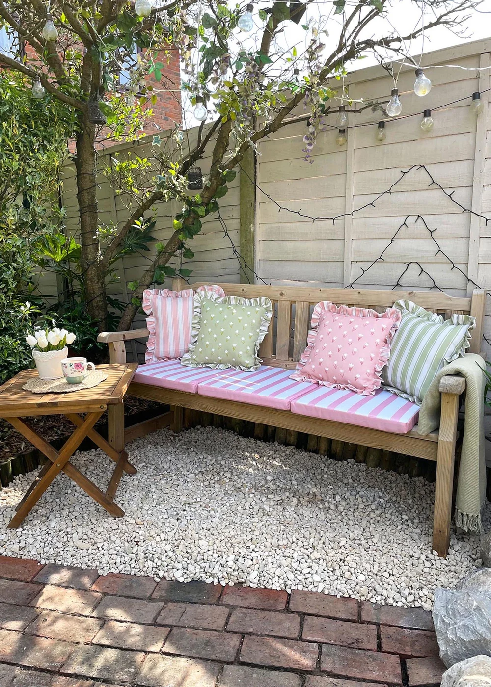 rucomfy Indoor/Outdoor Striped Single Bench Dusky Pink Seatpad - One Size Image 1