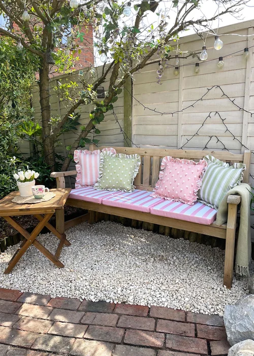 rucomfy Indoor/Outdoor Striped Single Bench Dusky Pink Seatpad - One Size Image 1