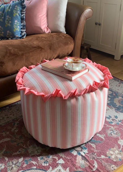 rucomfy Printed Striped Dusky Pink Frilled Pouffe - One Size Image 4