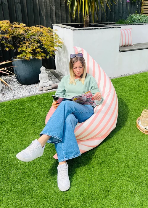 rucomfy Indoor/Outdoor Giant Striped Squashy Squarbie Dusky Pink Beanbag - One Size Image 1