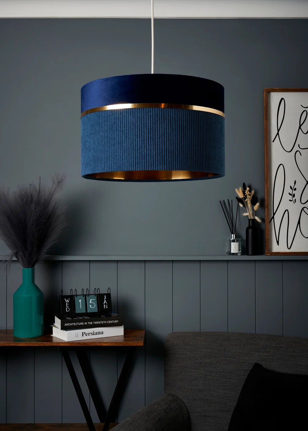 BHS Lighting Juel Velvet Easyfit Blue Shade (20cm x 30cm) - One Size Image 2