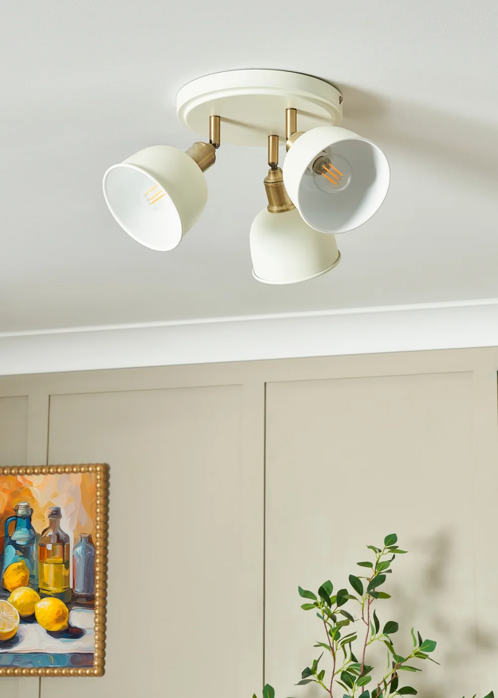BHS Lighting Damani Ivory & Brass Ceiling 3 Light (21cm x 36cm) - One Size Image 2