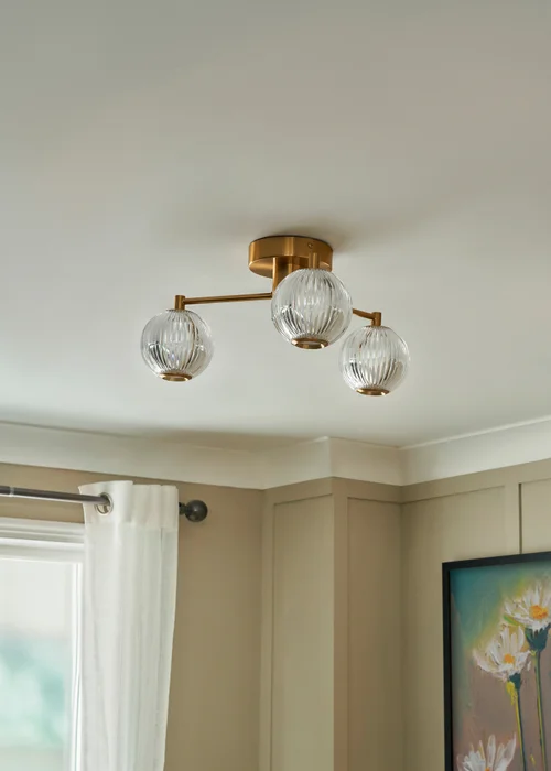 BHS Lighting Raeden LED Brass Acrylic Ball 3 Light Semi Flush (19cm x 45cm) - One Size Image 2