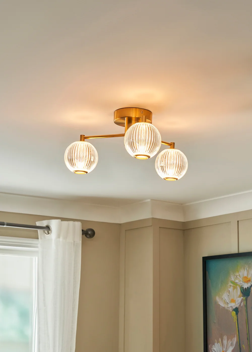 BHS Lighting Raeden LED Brass Acrylic Ball 3 Light Semi Flush (19cm x 45cm) - One Size Image 1