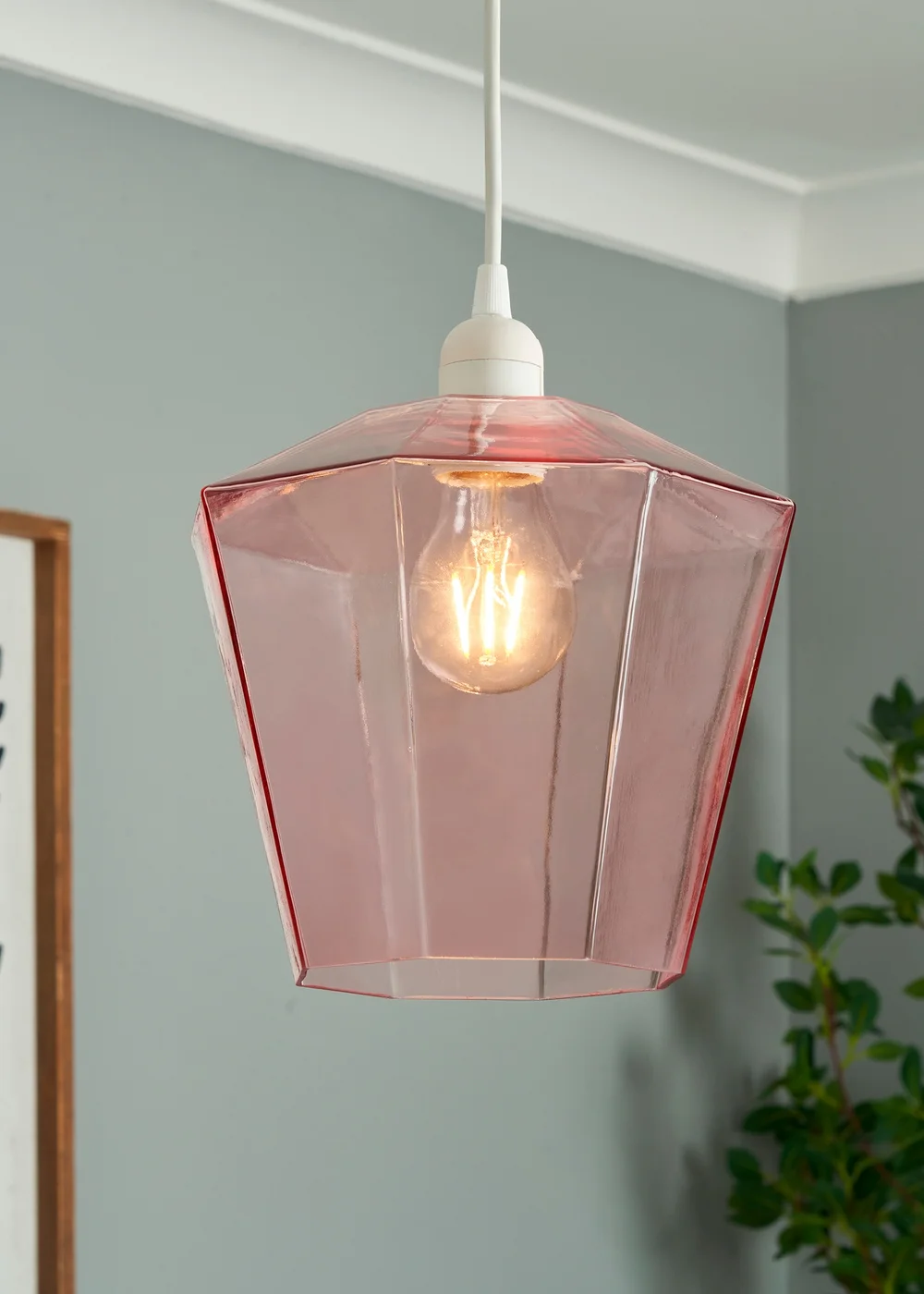 BHS Lighting Octagon Easyfit Glass Pink (23cm x 20cm) - One Size Image 1