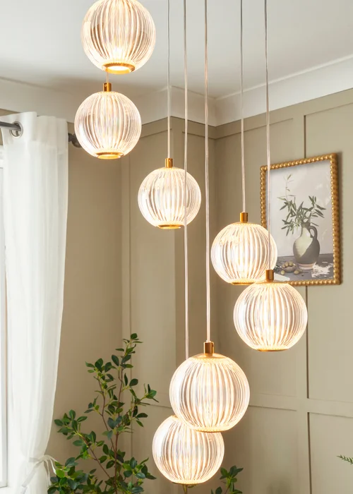 BHS Lighting Raeden LED Brass Acrylic Ball 7 Light Cascade (80-110cm x 36cm) - One Size Adjustable Image 3