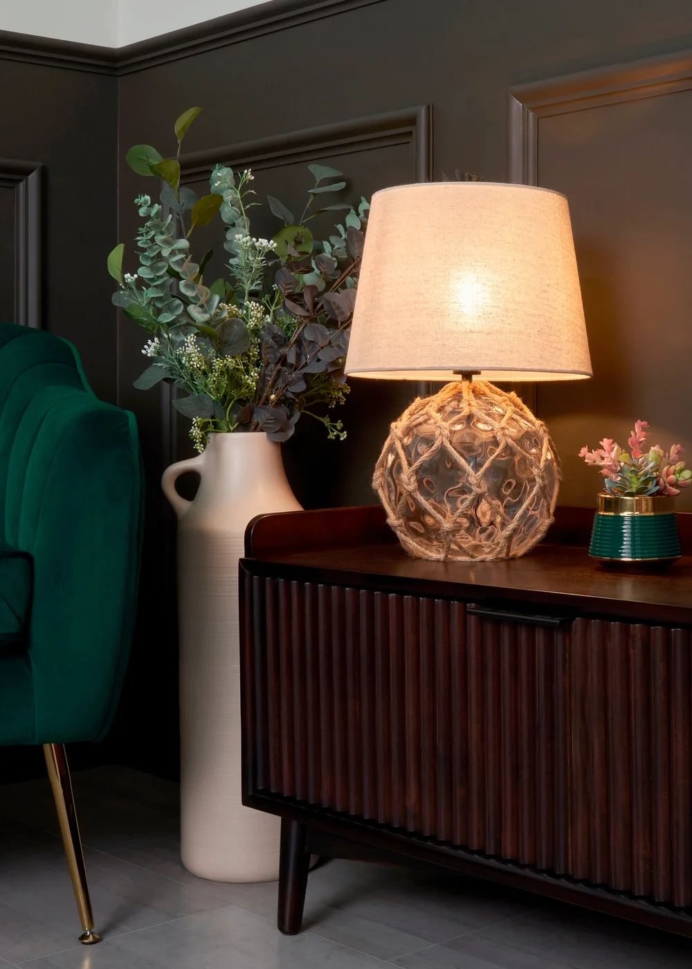 BHS Lighting Seaqua Clear Dimpled Glass Rope Table Lamp (41cm x 28cm) - One Size Image 1