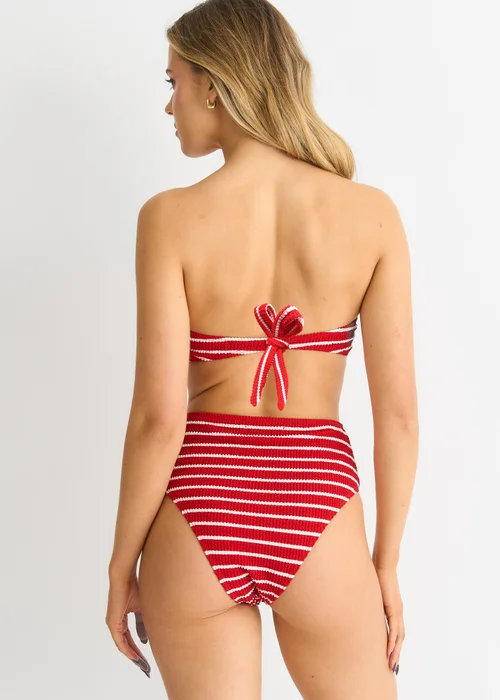 Gini London Red Textured Twist Front Stripe Bikini Top - Size 14 Image 2
