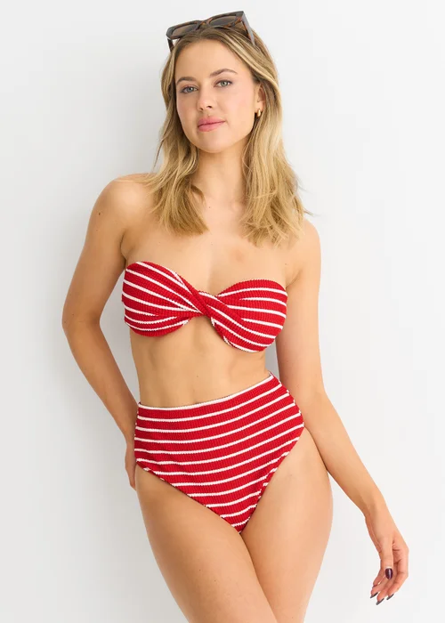 Gini London Red Textured Twist Front Stripe Bikini Top - Size 14 Image 1