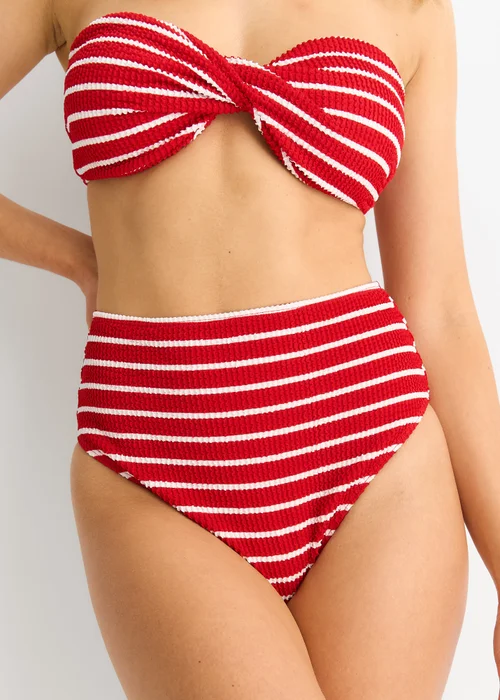 Gini London Red Textured High Waisted Stripe Bikini Bottom - Size 8 Image 3