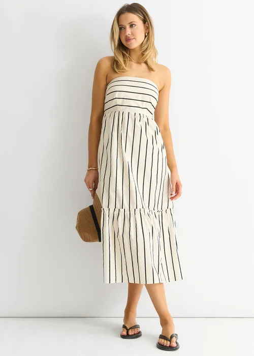 Gini London White Stripe Cotton Bardot Smock Midi Dress - Size 14 Image 4