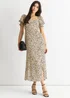 Gini London Beige Animal Printed Split Viscose Midi Dress - 14 Image 1