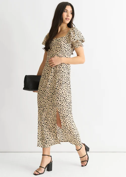 Gini London Beige Animal Printed Split Viscose Midi Dress - 14 Image 4