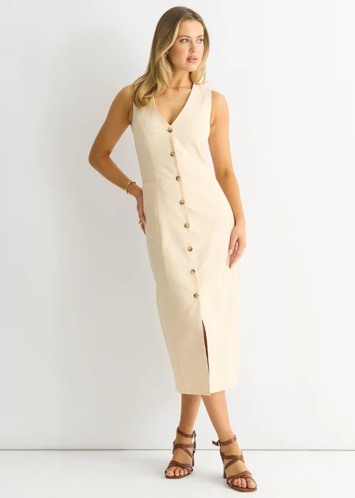 Gini London Stone Button Through Waist Coat Midi Dress - 10 Image 4