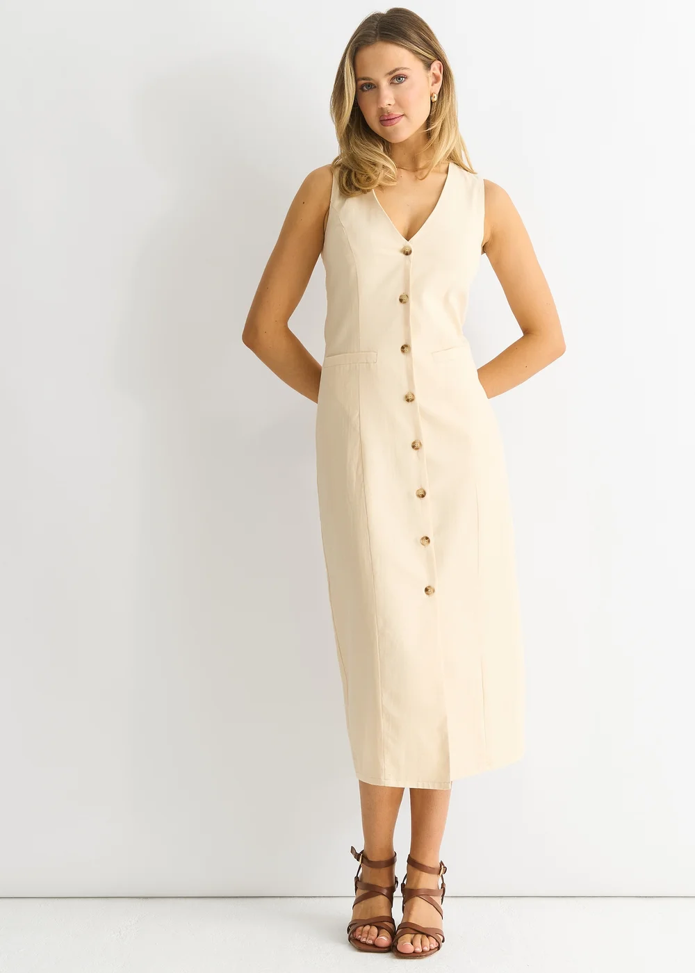 Gini London Stone Button Through Waist Coat Midi Dress - 10 Image 1