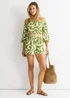 Gini London Green Abstract Belted Bardot Viscose Playsuit - Size 10 Image 4