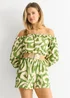 Gini London Green Abstract Belted Bardot Viscose Playsuit - Size 10 Image 3