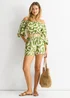 Gini London Green Abstract Belted Bardot Viscose Playsuit - Size 10 Image 1