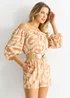 Gini London Beige Abstract Belted Bardot Viscose Playsuit - Size 12 Image 3