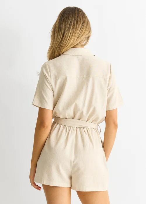 Gini London Beige Utility Elasticated Waist Linen Playsuit - Size 16 Image 2