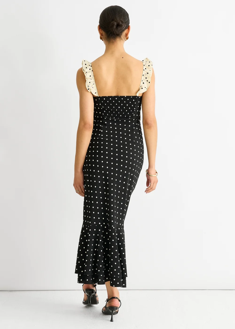 Gini London Black Spot Ruffle Bias Midi dress - 8 Image 2
