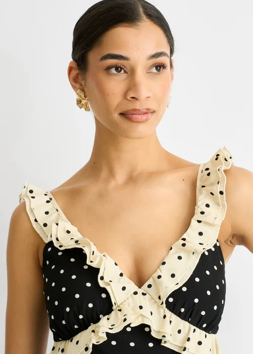 Gini London Black Spot Ruffle Bias Midi dress - 8 Image 3