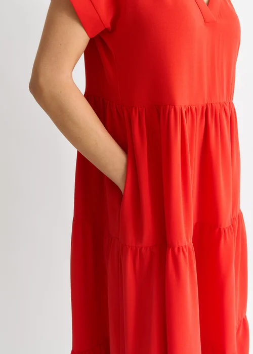 Gini London Red V Neck Pocket Smock Midi Dress - S/M Image 3