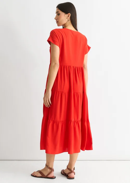 Gini London Red V Neck Pocket Smock Midi Dress - S/M Image 2