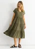 Gini London Khaki V Neck Pocket Smock Midi Dress - Medium/Large Image 4