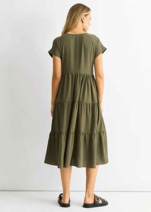 Gini London Khaki V Neck Pocket Smock Midi Dress - Medium/Large Image 2