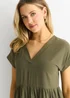Gini London Khaki V Neck Pocket Smock Midi Dress - Medium/Large Image 3