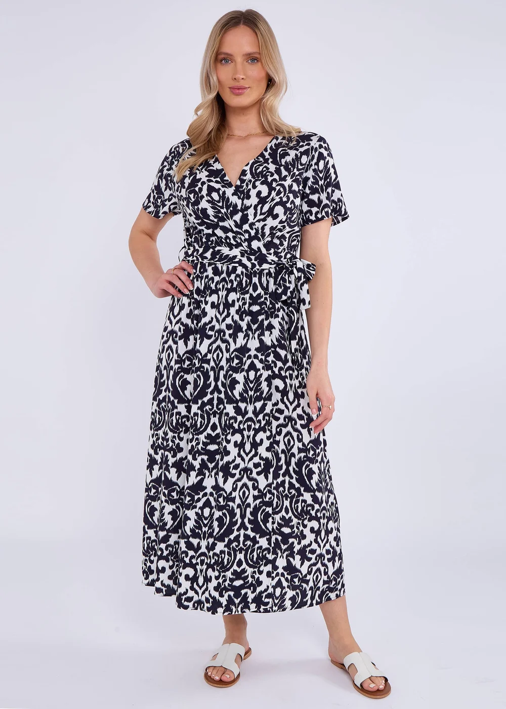 Gini London Navy Short Sleeves Viscose Wrap Midi Dress - M/L Image 1