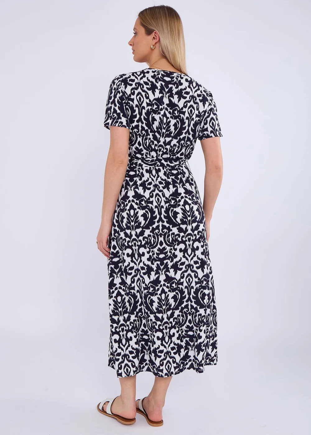 Gini London Navy Short Sleeves Viscose Wrap Midi Dress - M/L Image 2