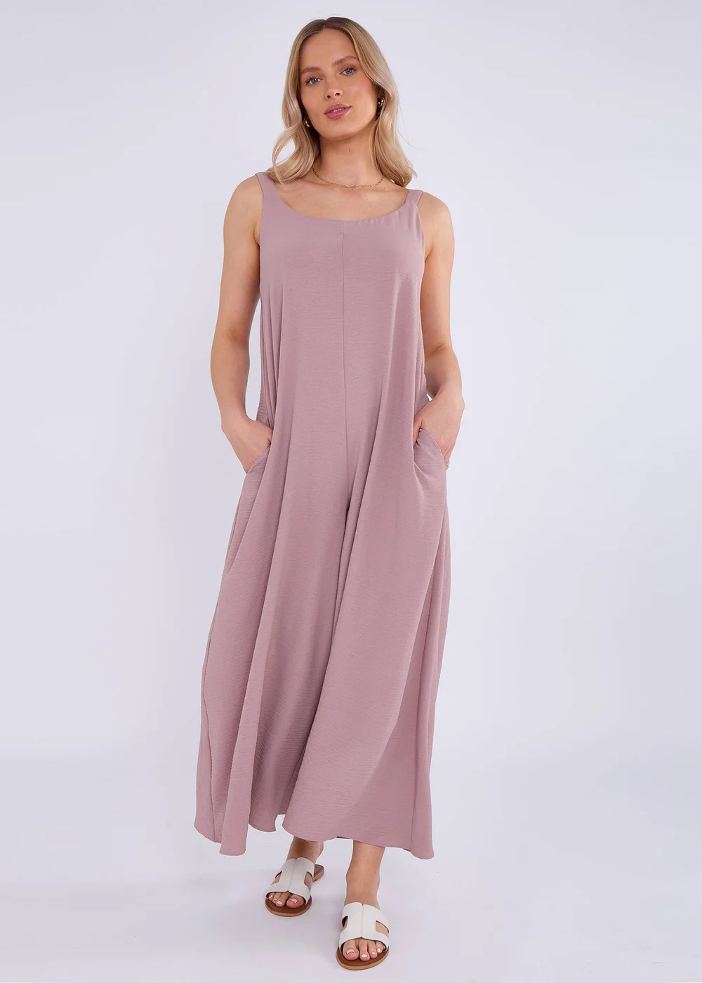 Gini London Dusty Pink Mink Air Flow Strappy Wide Leg Jumpsuit - Medium/Large Image 1