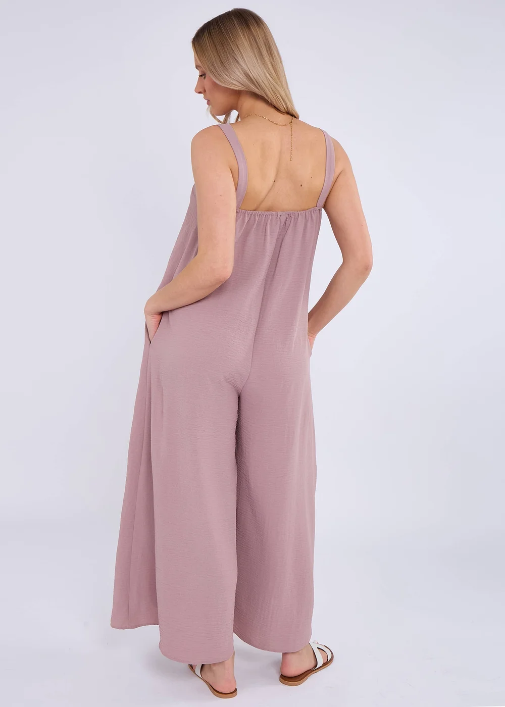 Gini London Dusty Pink Mink Air Flow Strappy Wide Leg Jumpsuit - Medium/Large Image 2